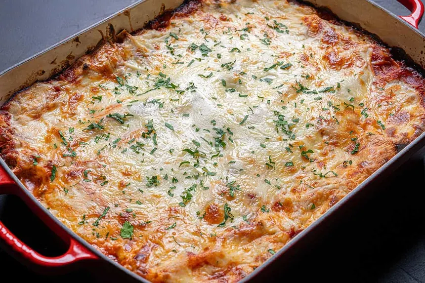 Large Baked Lasagna with Beef Sauce and Mozzarella