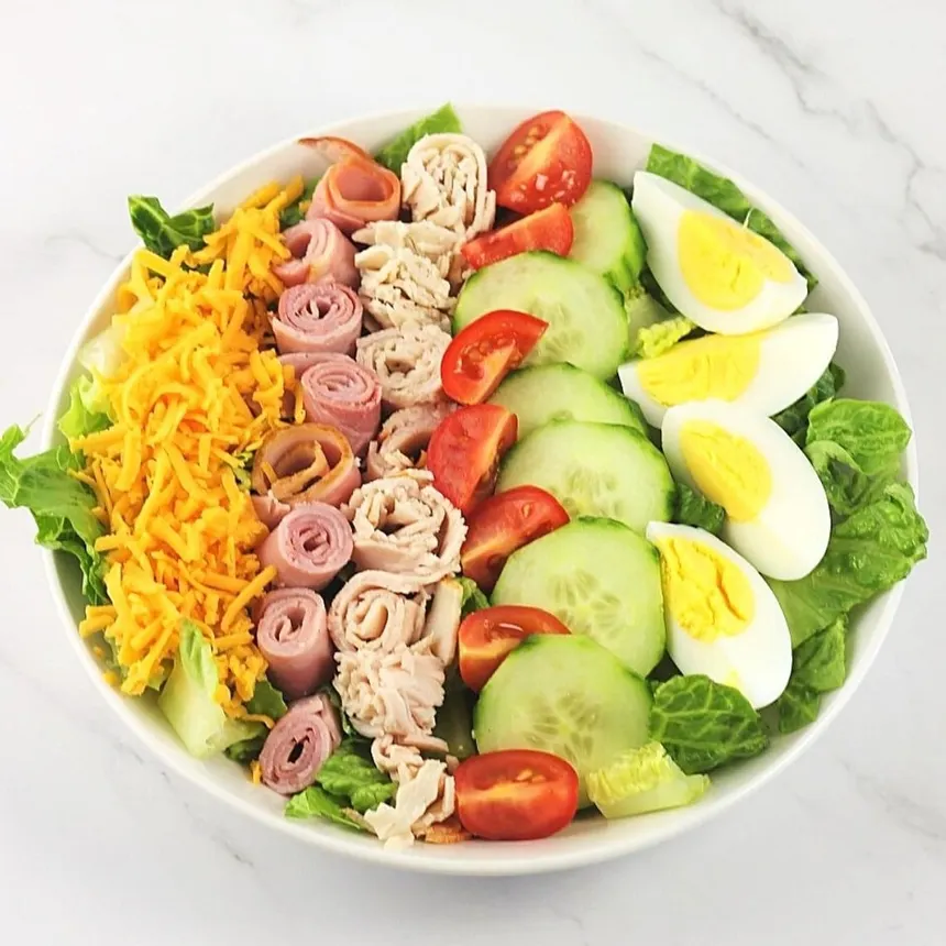 Hearty Chef Salad with Ham Turkey and Cheese